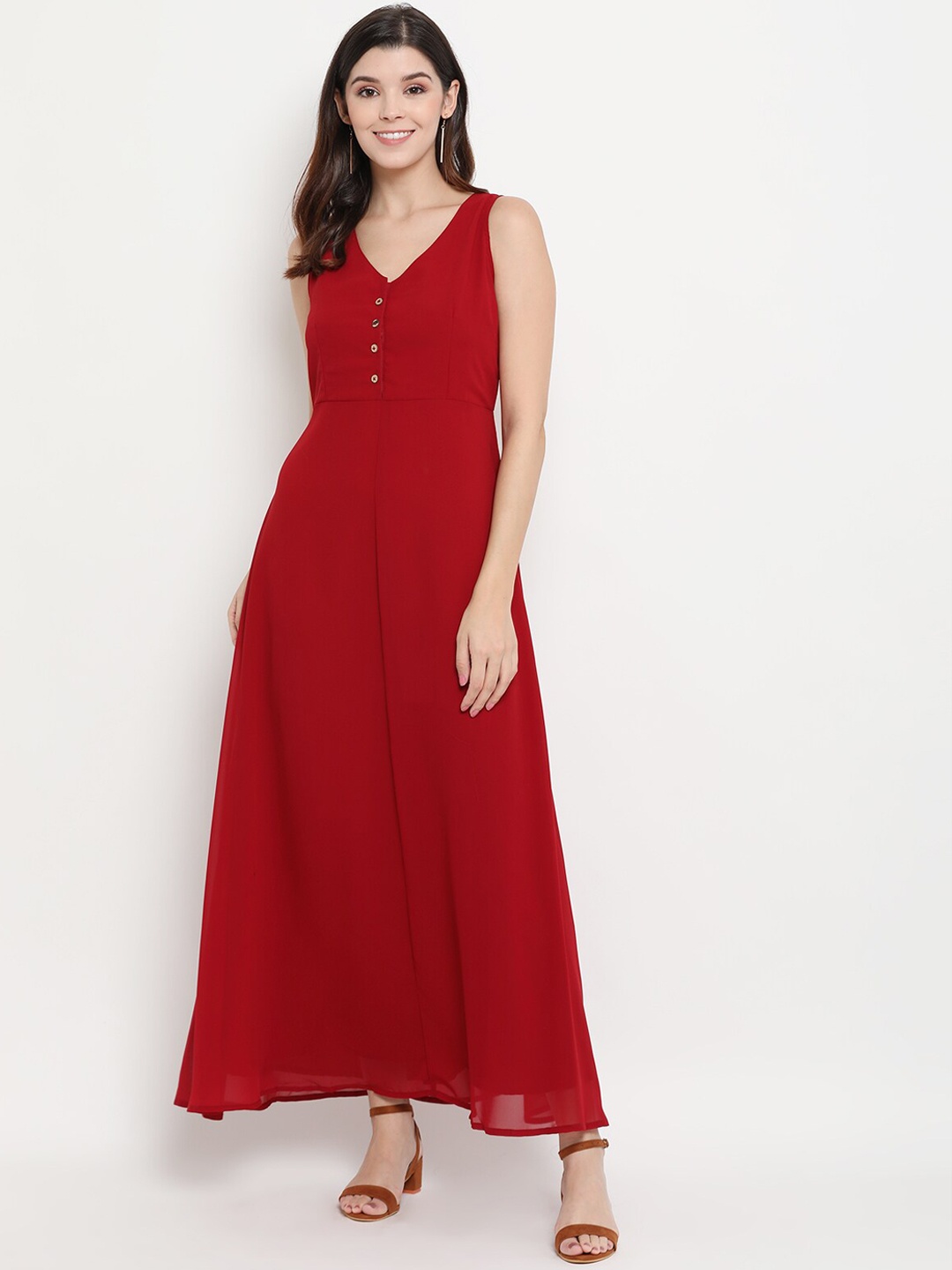

THREAD MUSTER Women Maroon Solid Maxi Dress
