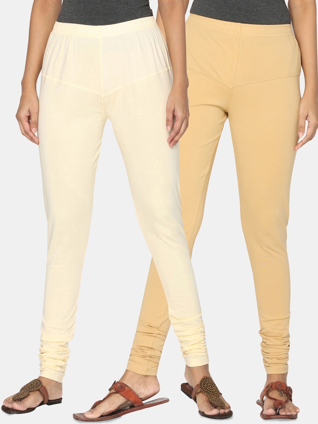 

TSG Bliss Women Pack Of 2 Beige & Cream-Colored Solid Churidar-Length leggings