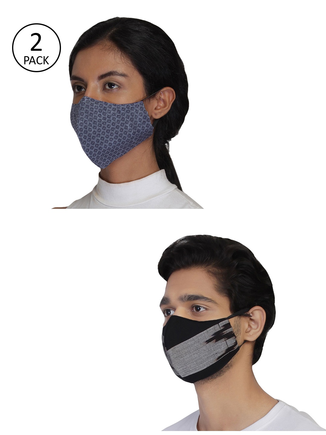 

Anekaant Unisex Pack Of 2 Printed 3-Ply Reusable Cloth Masks, Blue