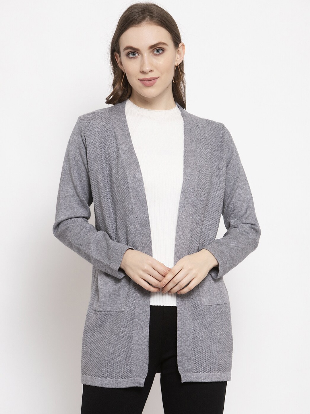

Gipsy Women Grey Solid Front-Open Sweater