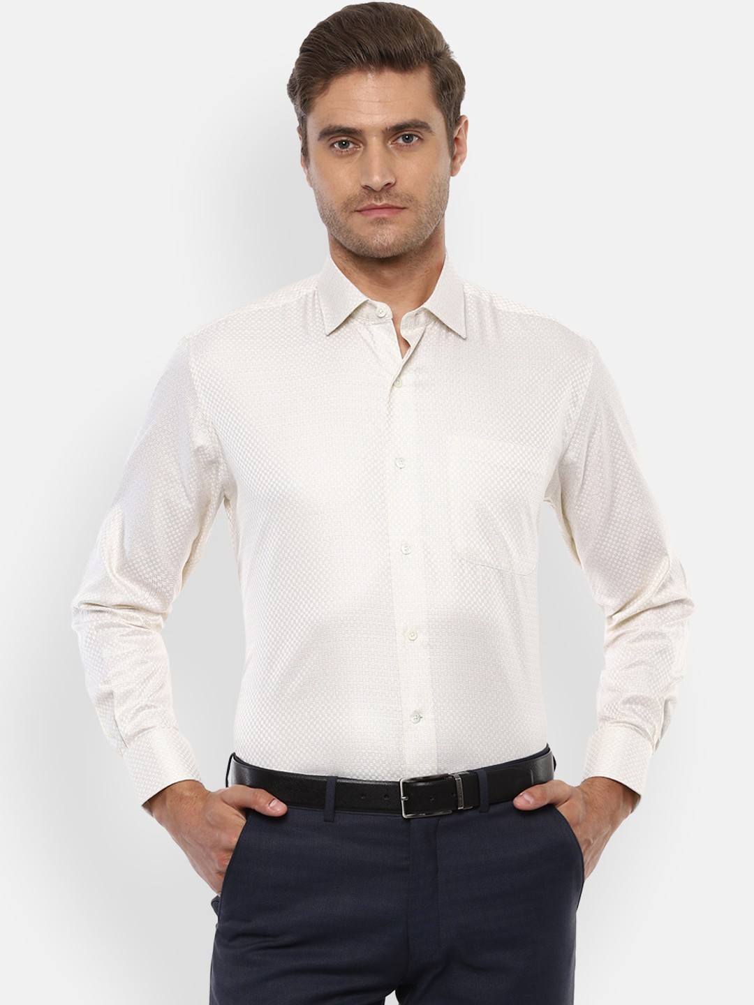 

Luxure by Louis Philippe Men Cream-Coloured Regular Fit Printed Casual Shirt