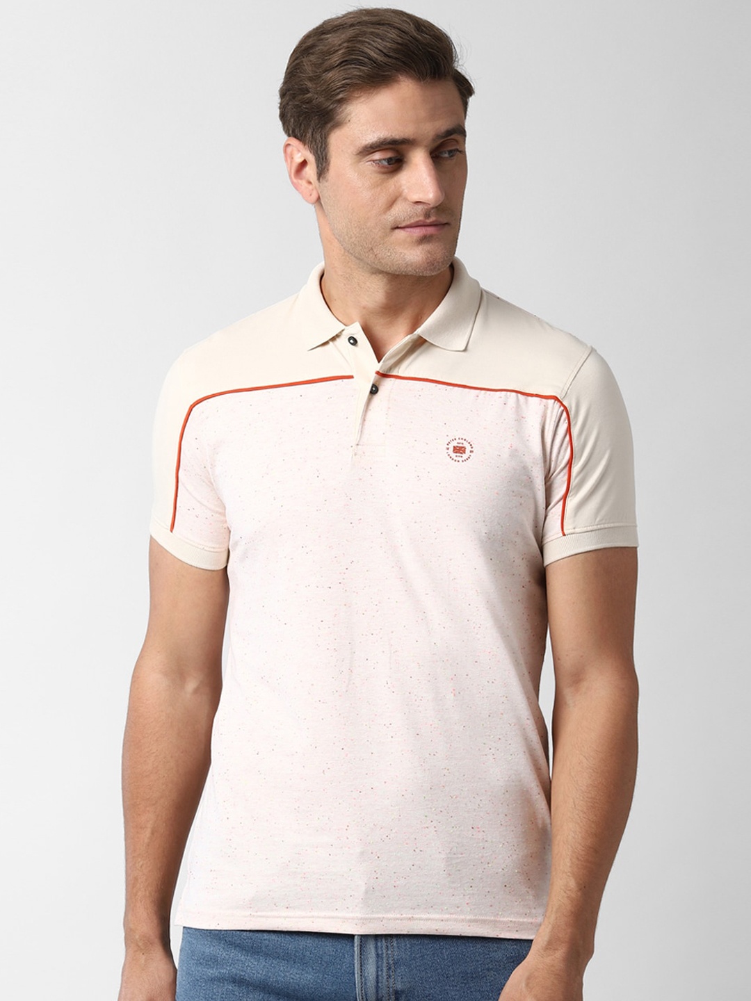

Peter England Casuals Men Cream-Coloured Solid Polo Collar T-shirt