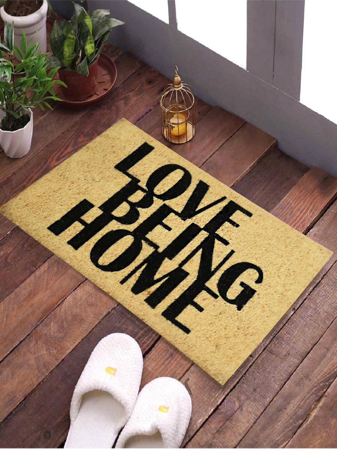 SWHF Beige & Black Printed Anti-Skid Doormat