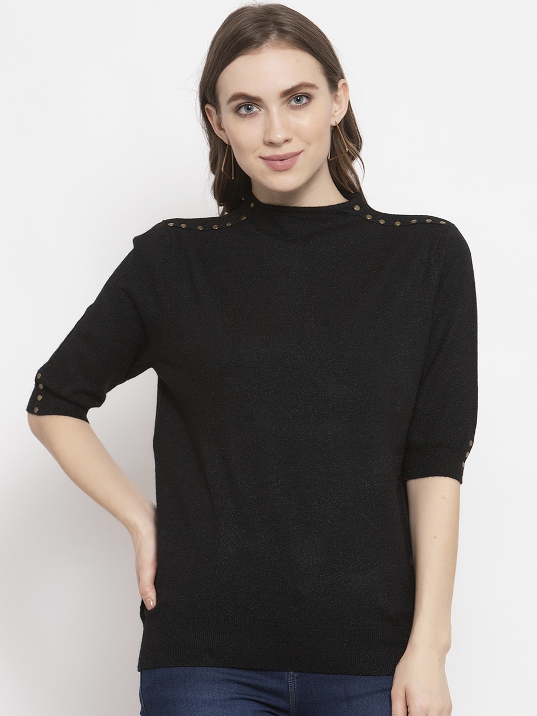

Gipsy Women Acrylic Black Solid Pullover Sweater