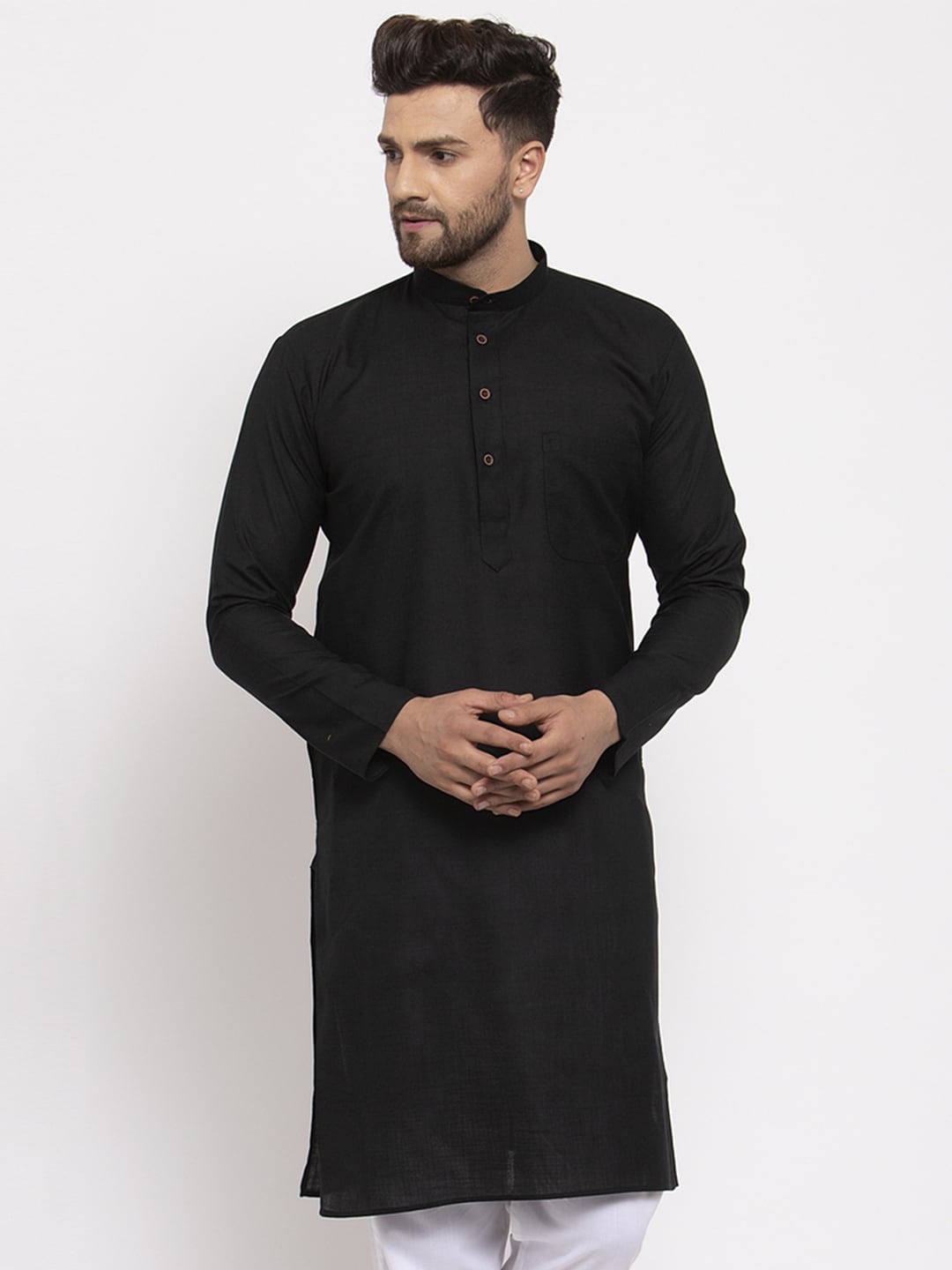 

Jompers Men Black Solid Straight Kurta