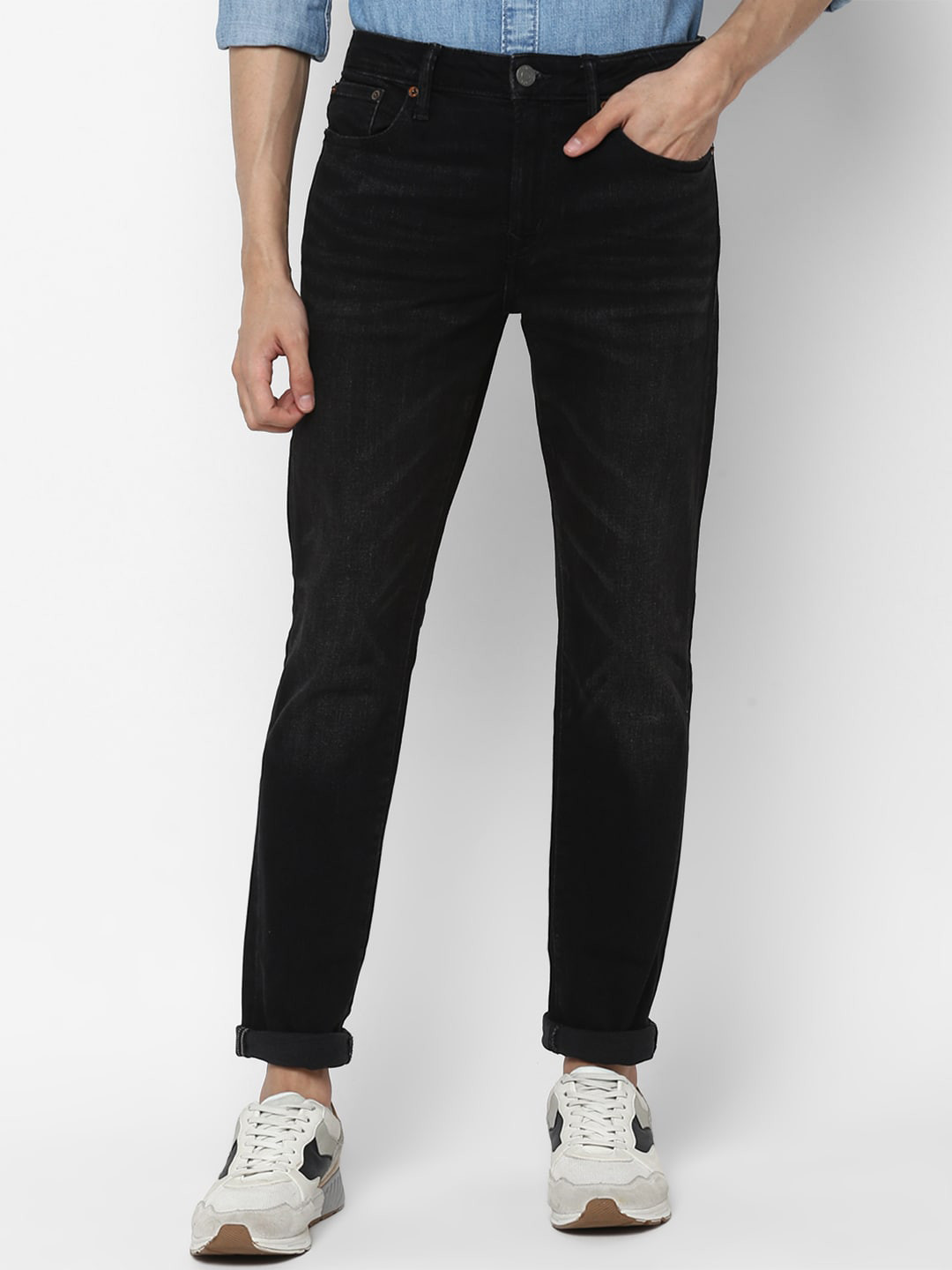 

AMERICAN EAGLE OUTFITTERS Men Black Slim Fit Mid-Rise Clean Look Stretchable Jeans