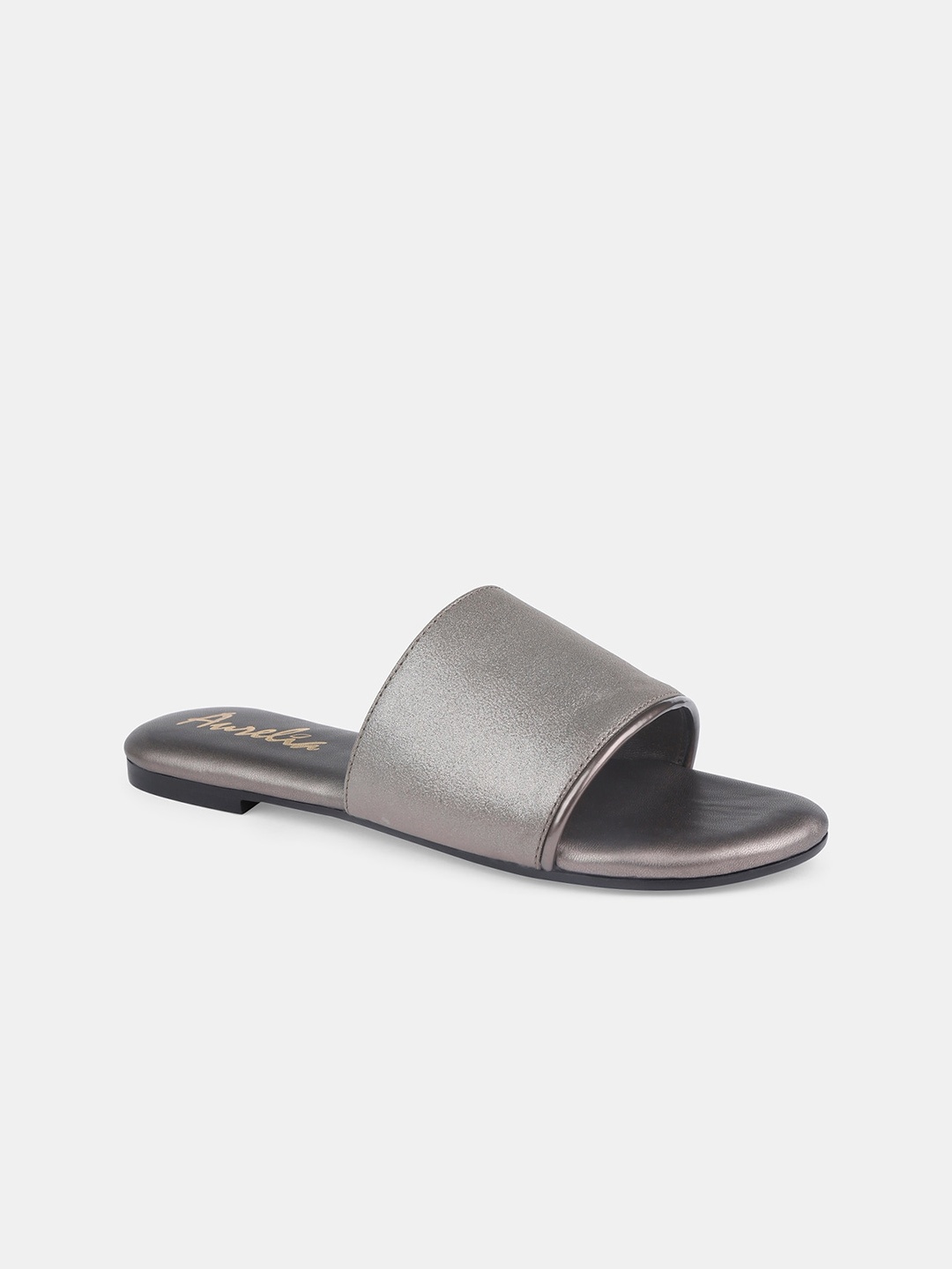 

AURELIA Women Grey Textured PU Open Toe Flats