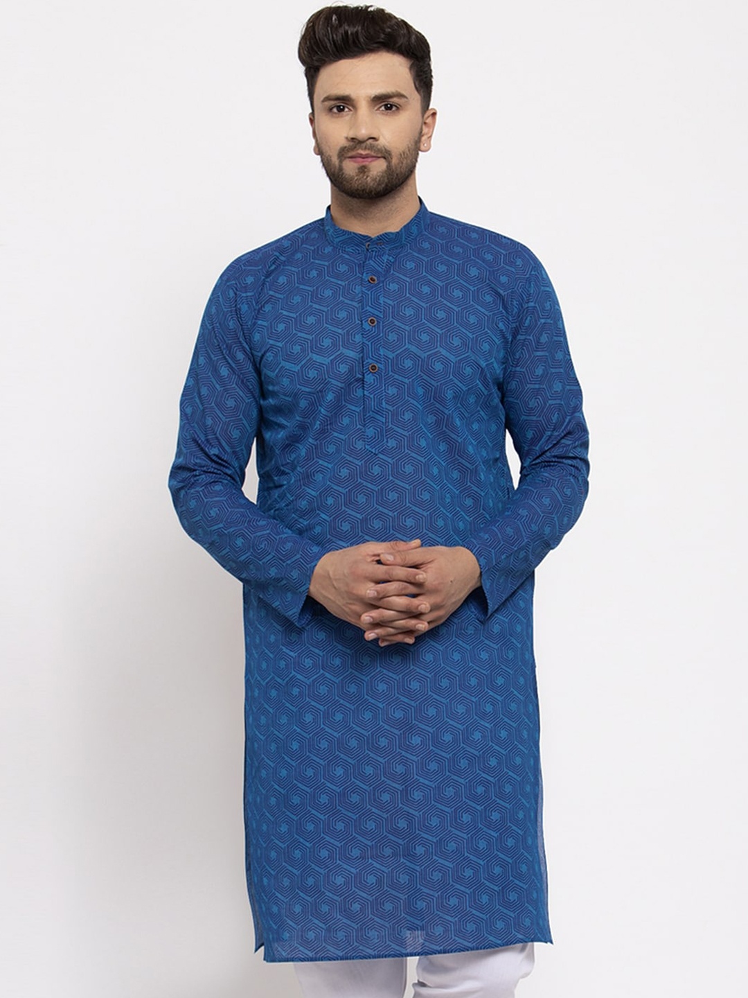

Jompers Men Blue Printed Straight Kurta