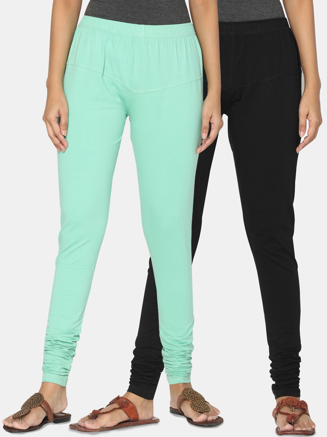

TSG Bliss Women Pack Of 2 Black & Blue Solid Churidar-Length leggings