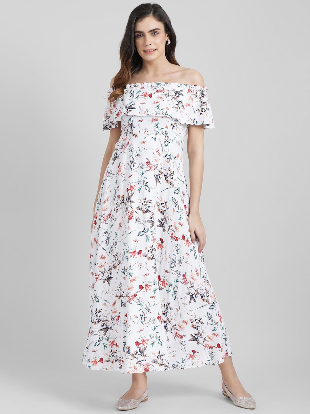 

Zink London Women White Printed Maxi Dress