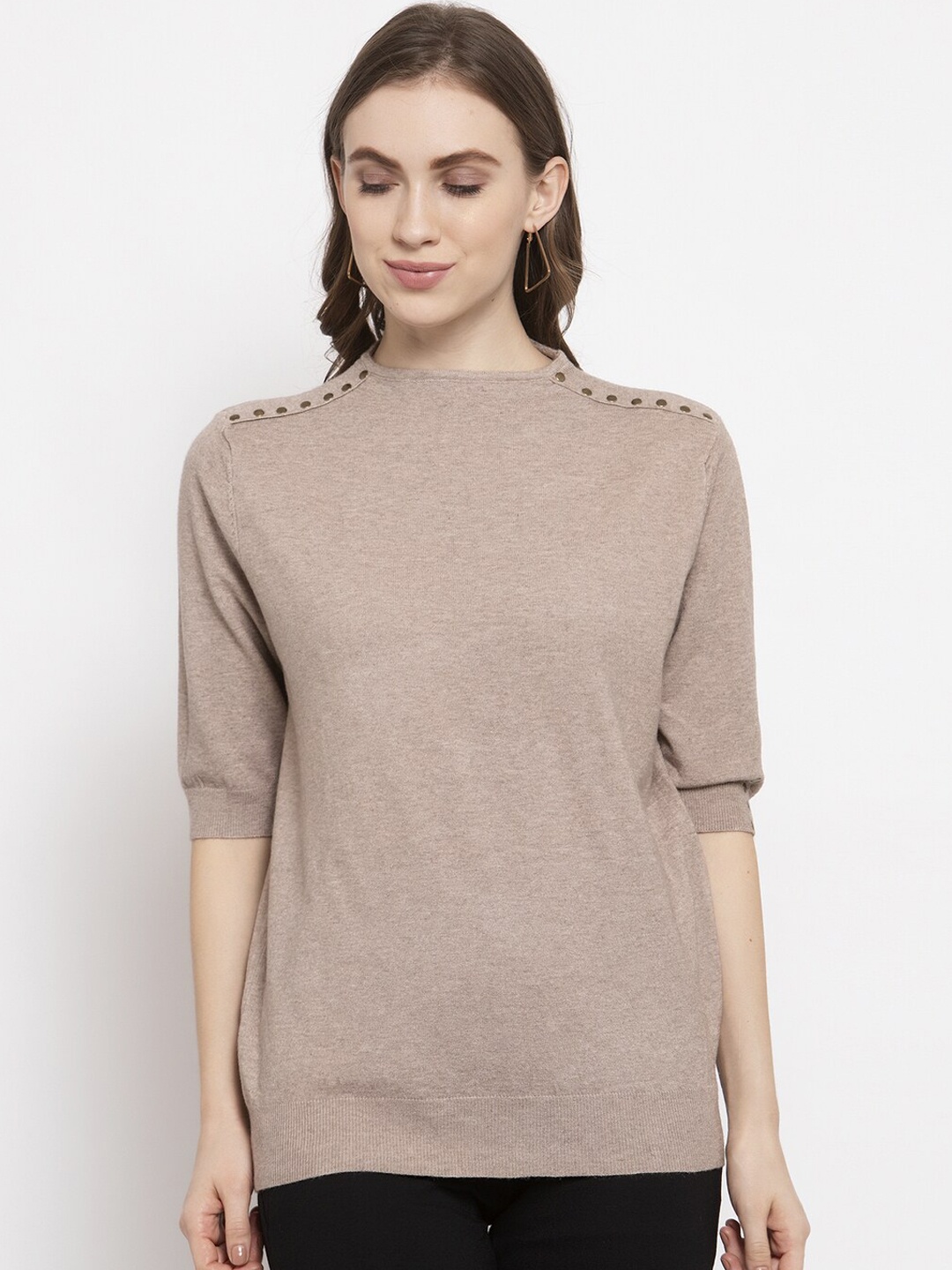 

Gipsy Women Brown Solid Pullover Acrylic Sweater