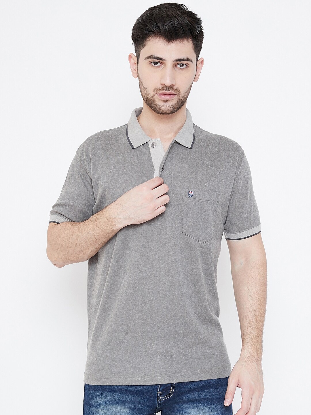 

Duke Men Grey Solid Polo Collar T-shirt