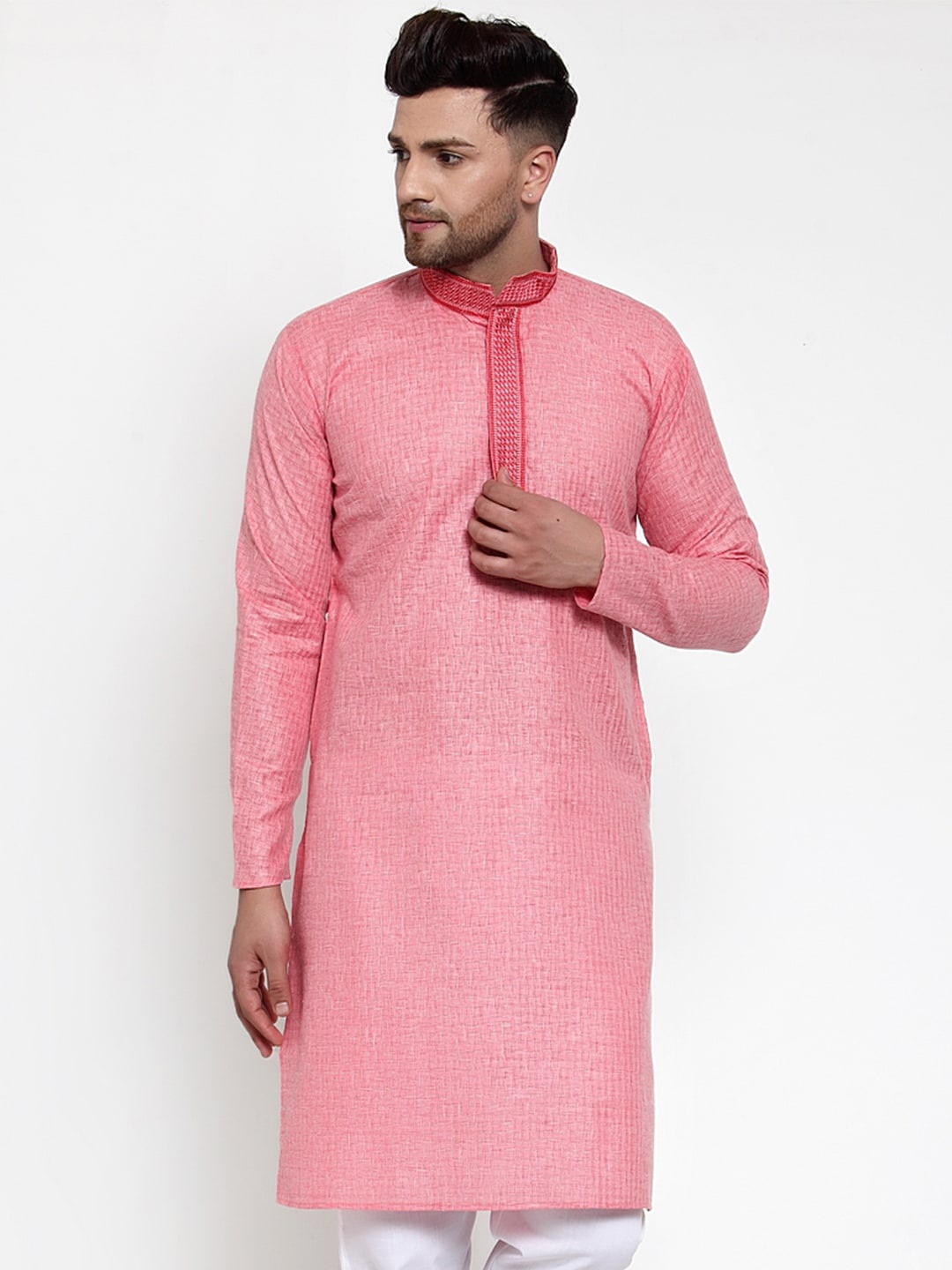 

Jompers Men Pink Woven Design Straight Kurta
