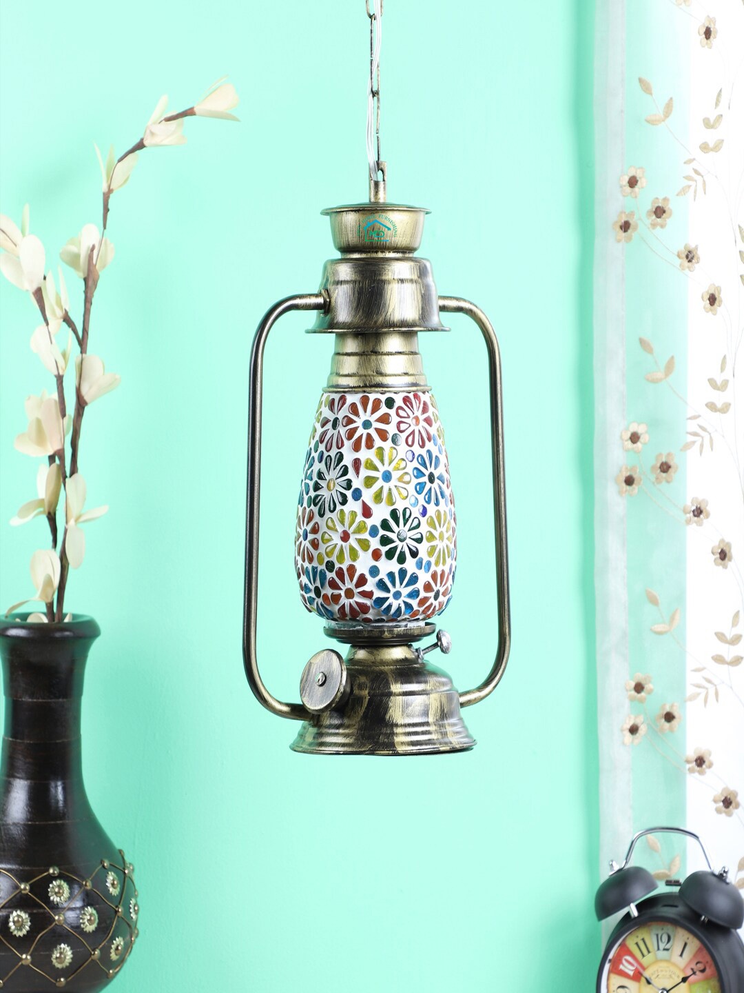 

MFD HOME FURNISHING Gold-Toned Solid Traditional Hanging Lantern