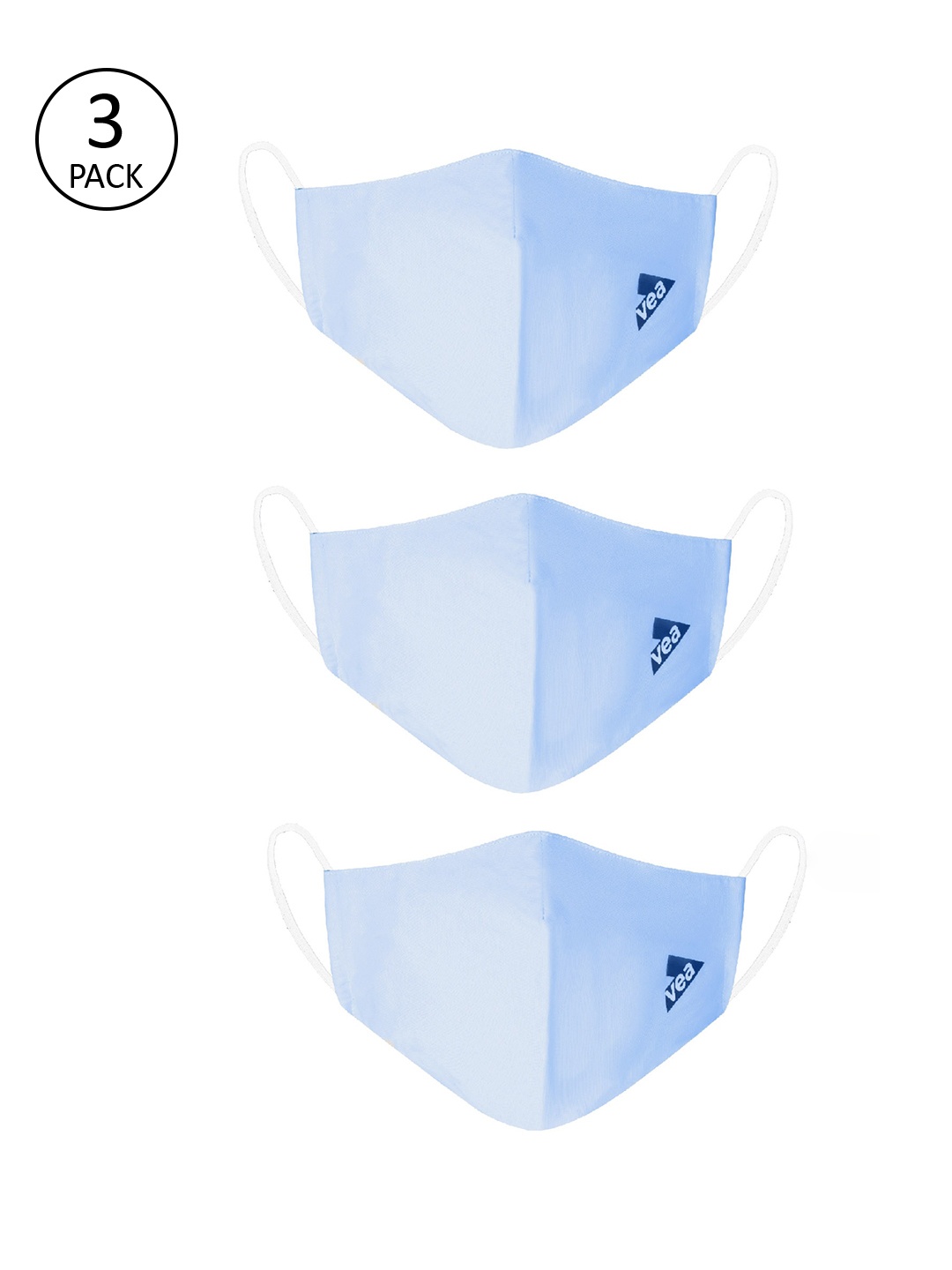 VEA Pack of 3 Blue Solid 3-Ply Reusable Cloth Masks