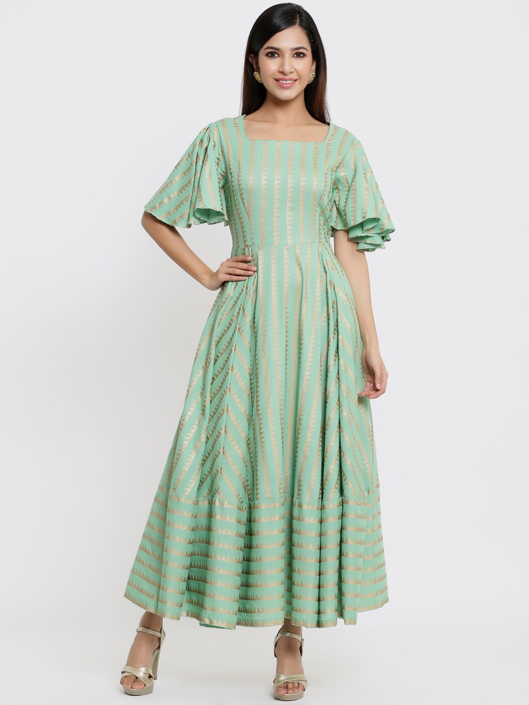 

Indian Virasat Women Green Printed Maxi Dress