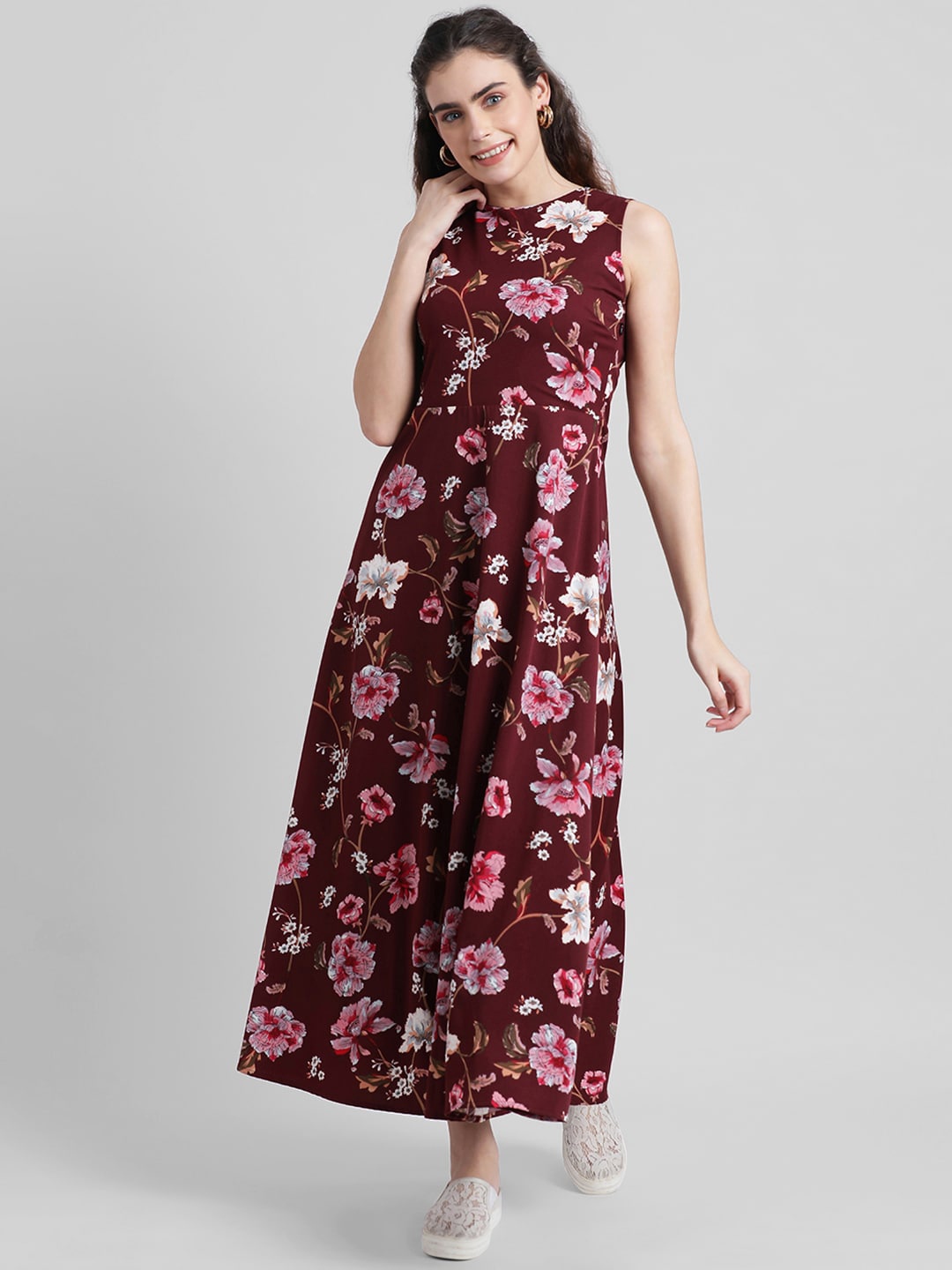 

Zink London Women Maroon Floral Printed Maxi Dress
