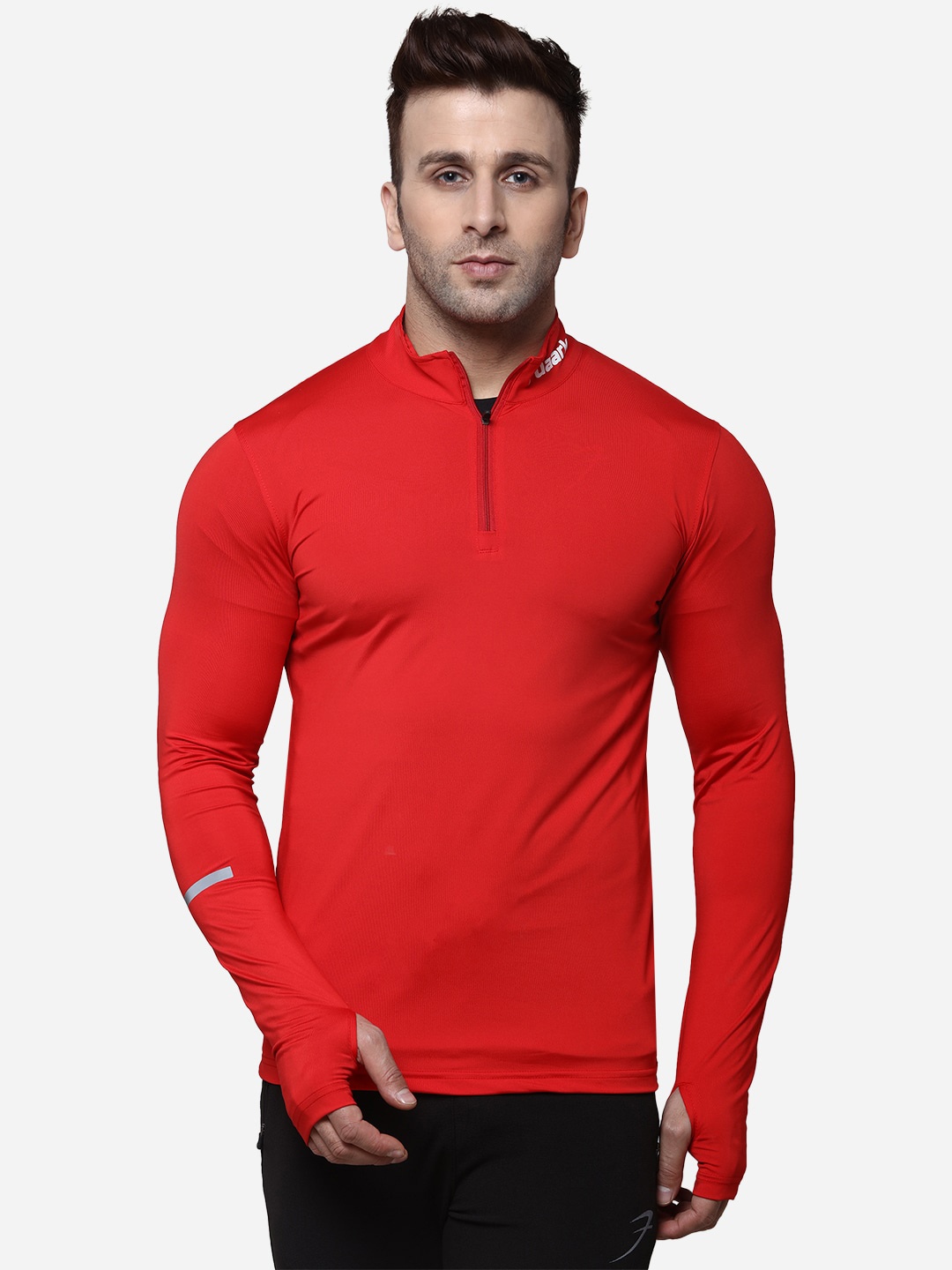 

FUAARK Men Red Solid High Neck T-shirt