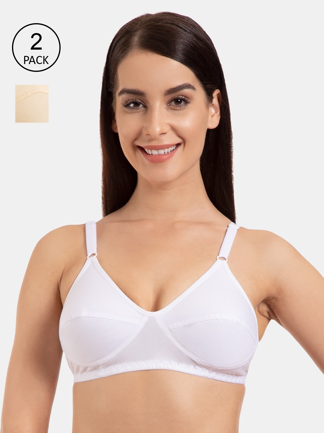 

Tweens Pack Of 2 Solid Non-Padded Non-Wired T-Shirt Bras-TW-292-WH-2PC-SK-30B, White
