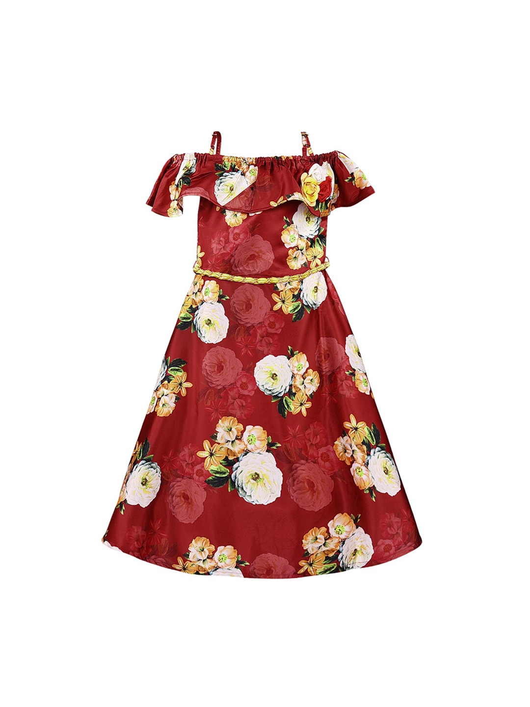 

Wish Karo Girls Maroon Printed Fit and Flare Dress