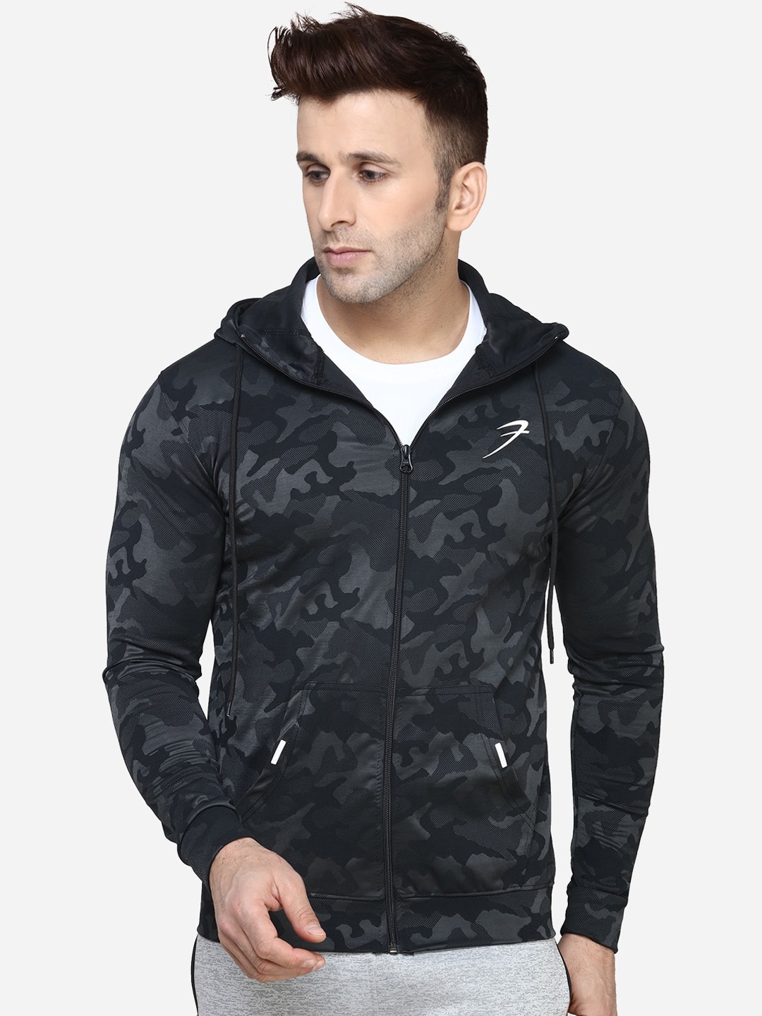 

FUAARK Men Black Grey Camouflage Sporty Jacket