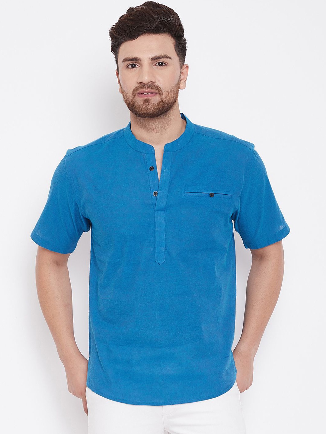 even Men Blue Solid Straight Kurta