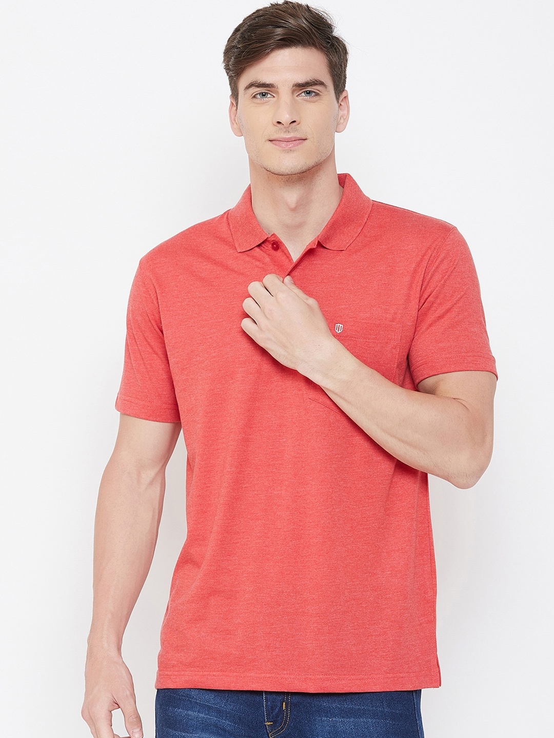 

Duke Men Coral Solid Polo Collar T-shirt