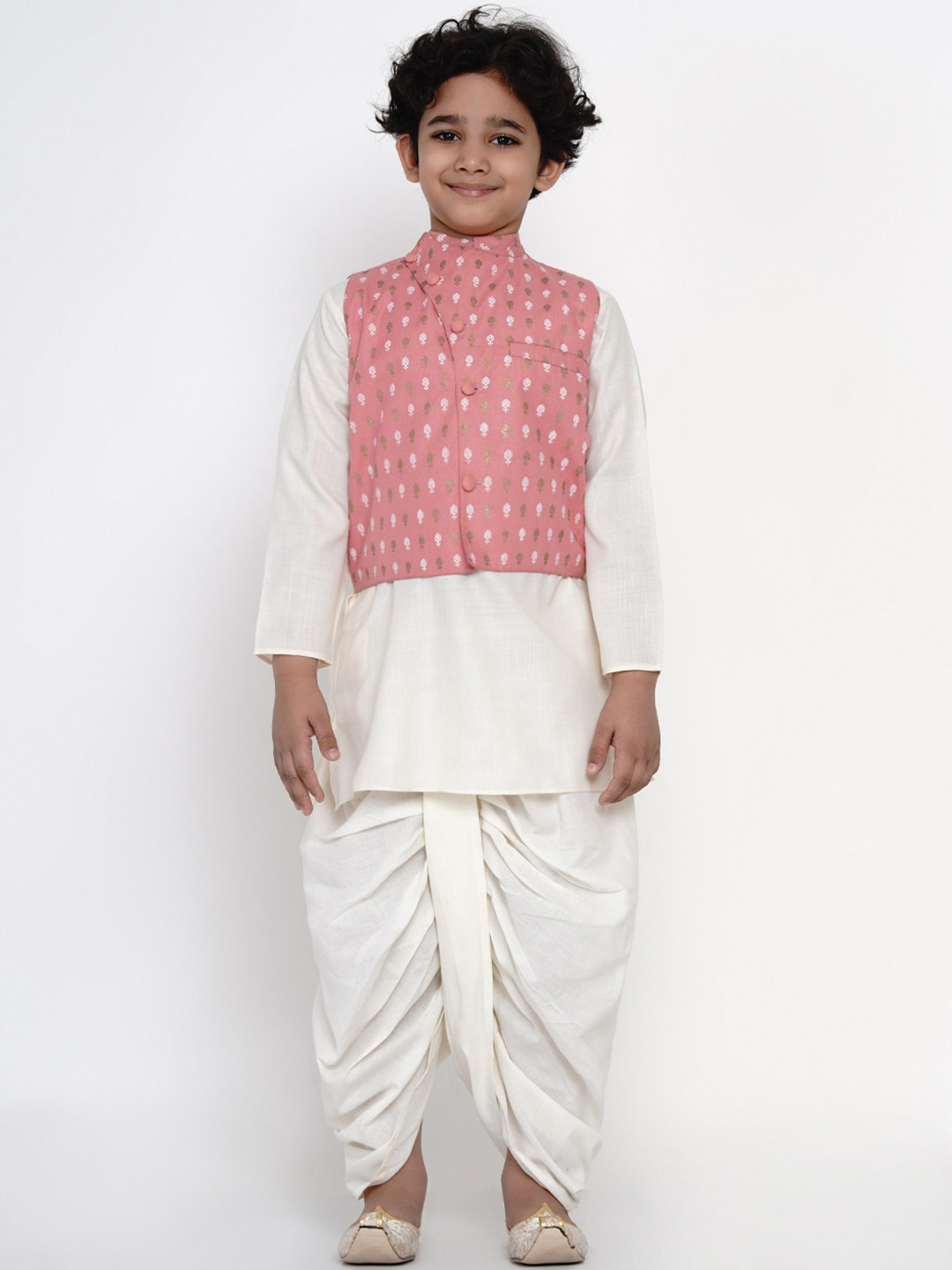 

Bittu By Bhama Boys Off-White Solid Kurta with Dhoti Pants