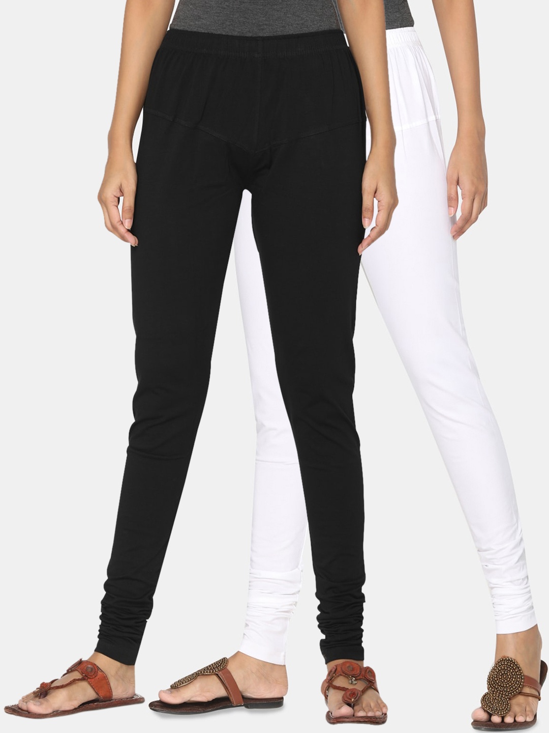 

TSG Bliss Women Pack Of 2 Solid Churidar-Length Leggings, White