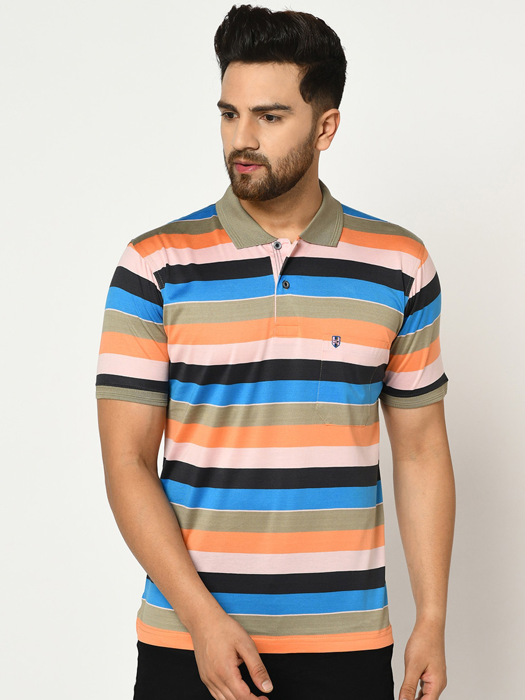 

Duke Men Multicoloured Striped Polo Collar T-shirt, Multi