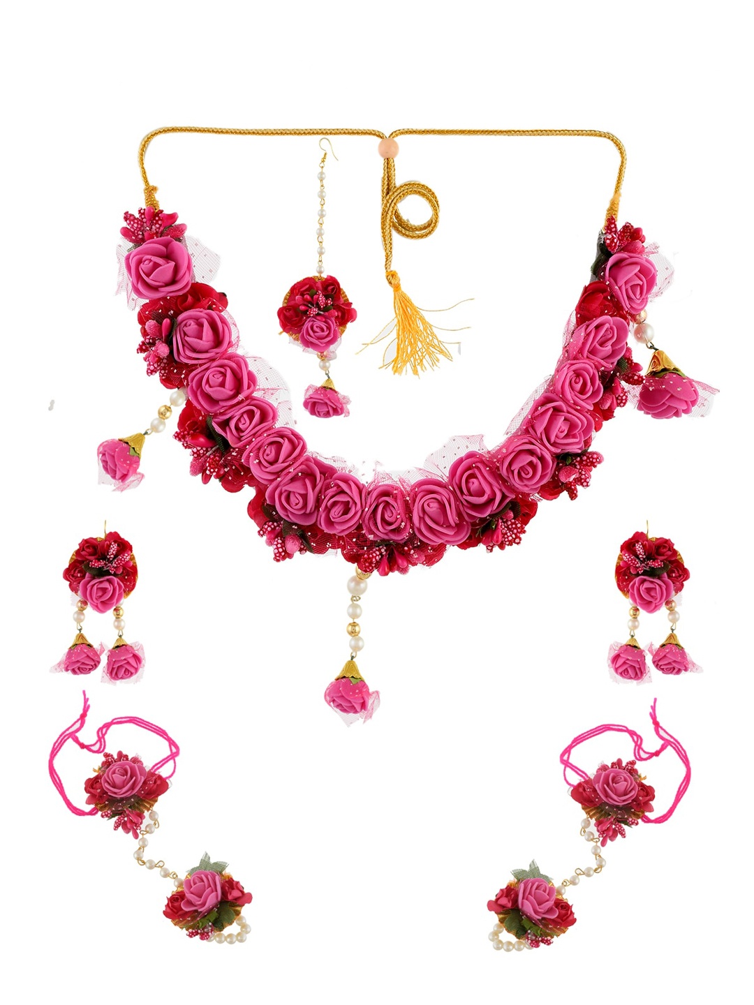 

Silvermerc Designs Women Pink & Gold-Toned Handcrafted Floral Jewellery Set