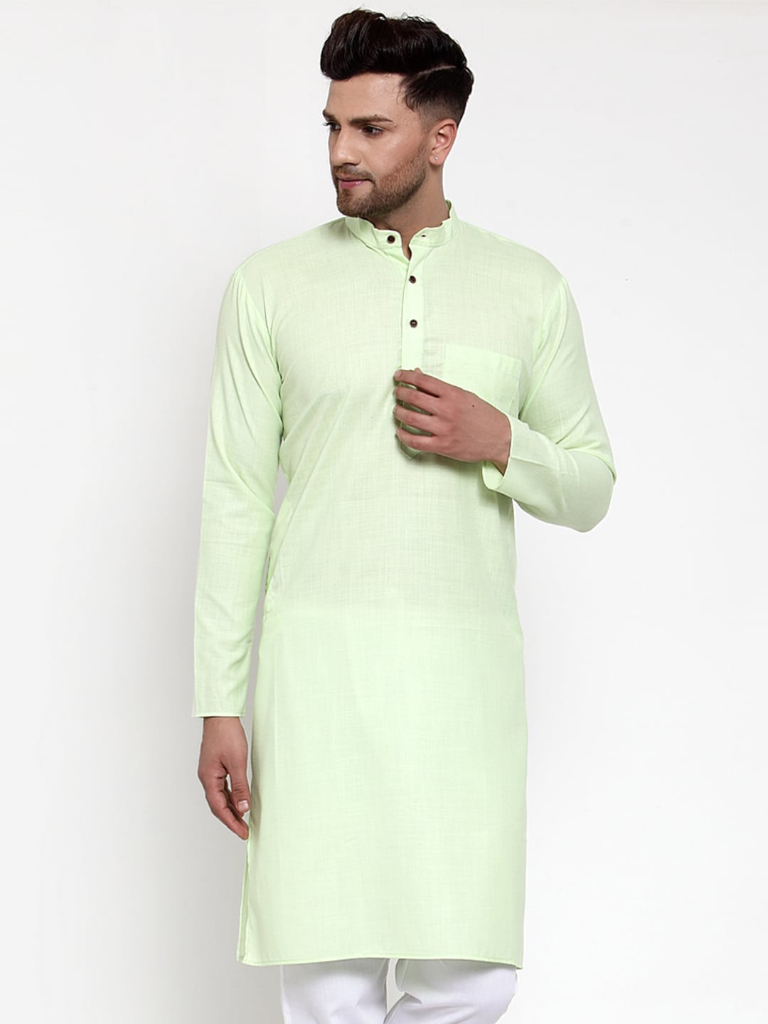 

Jompers Men Green Solid Straight Kurta