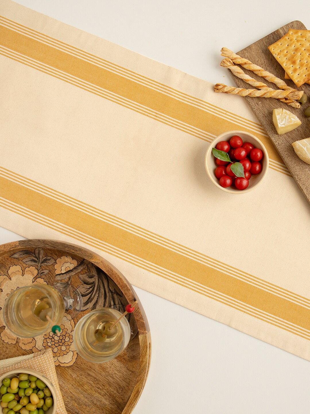 

ellementry Mustard Yellow & Beige Striped Table Runner