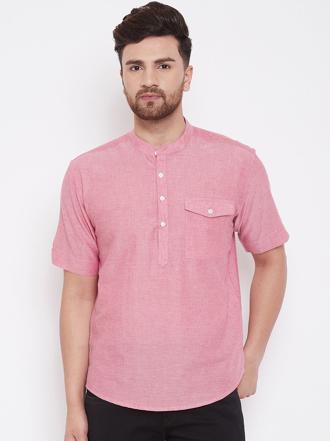 

even Men Pink Solid Straight Kurta