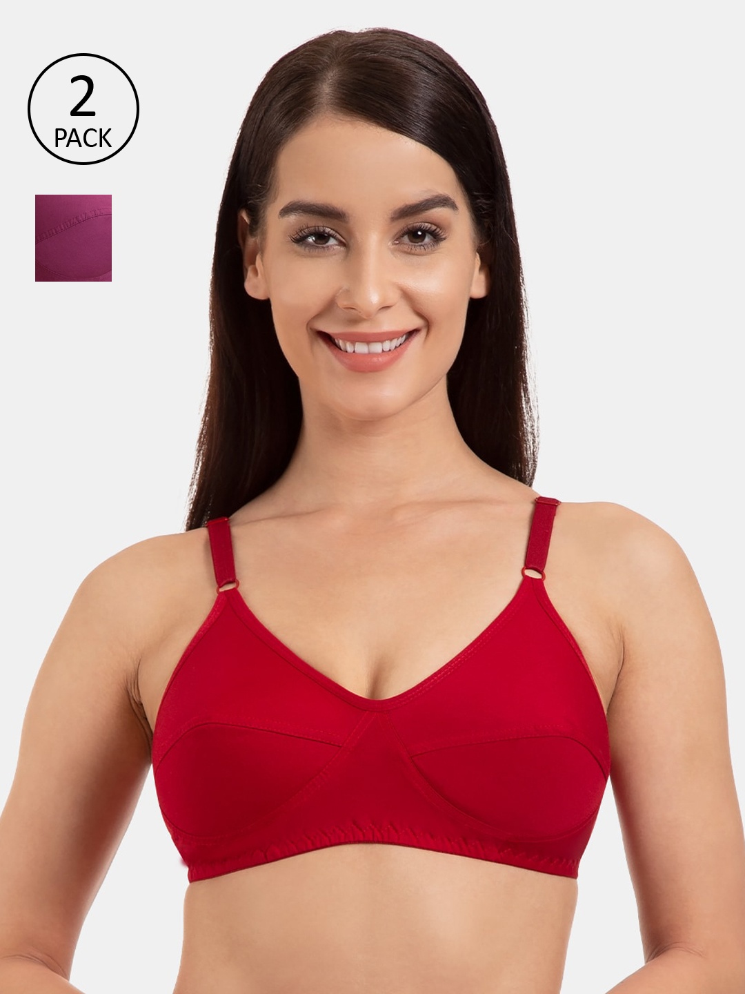

Tweens Women Pack of 2 Solid Non-Padded Wireless Everyday Bra TW-292-RD-2PC-MG-38B, Red