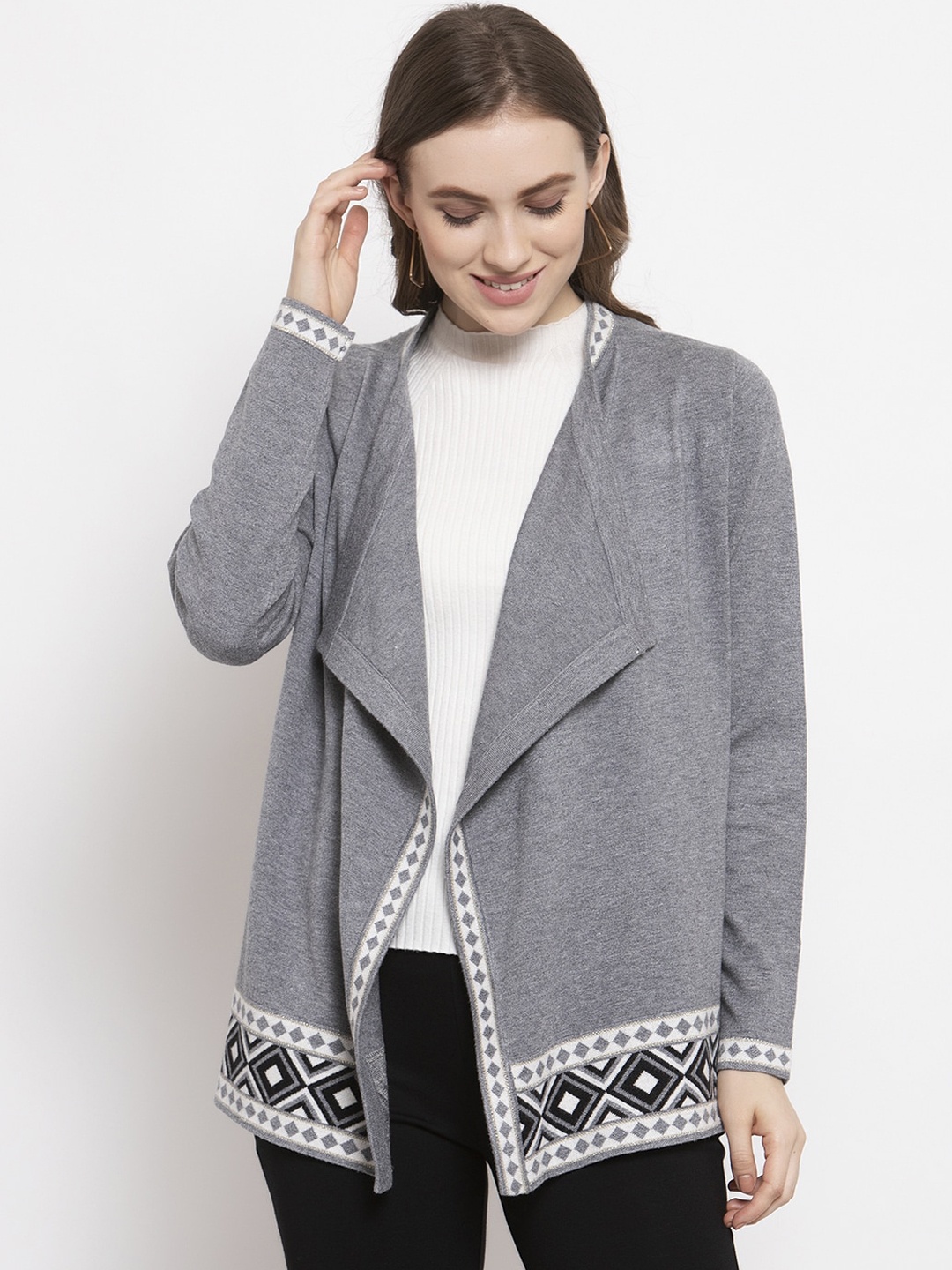 

Gipsy Women Grey Solid Front-Open Acrylic Sweater