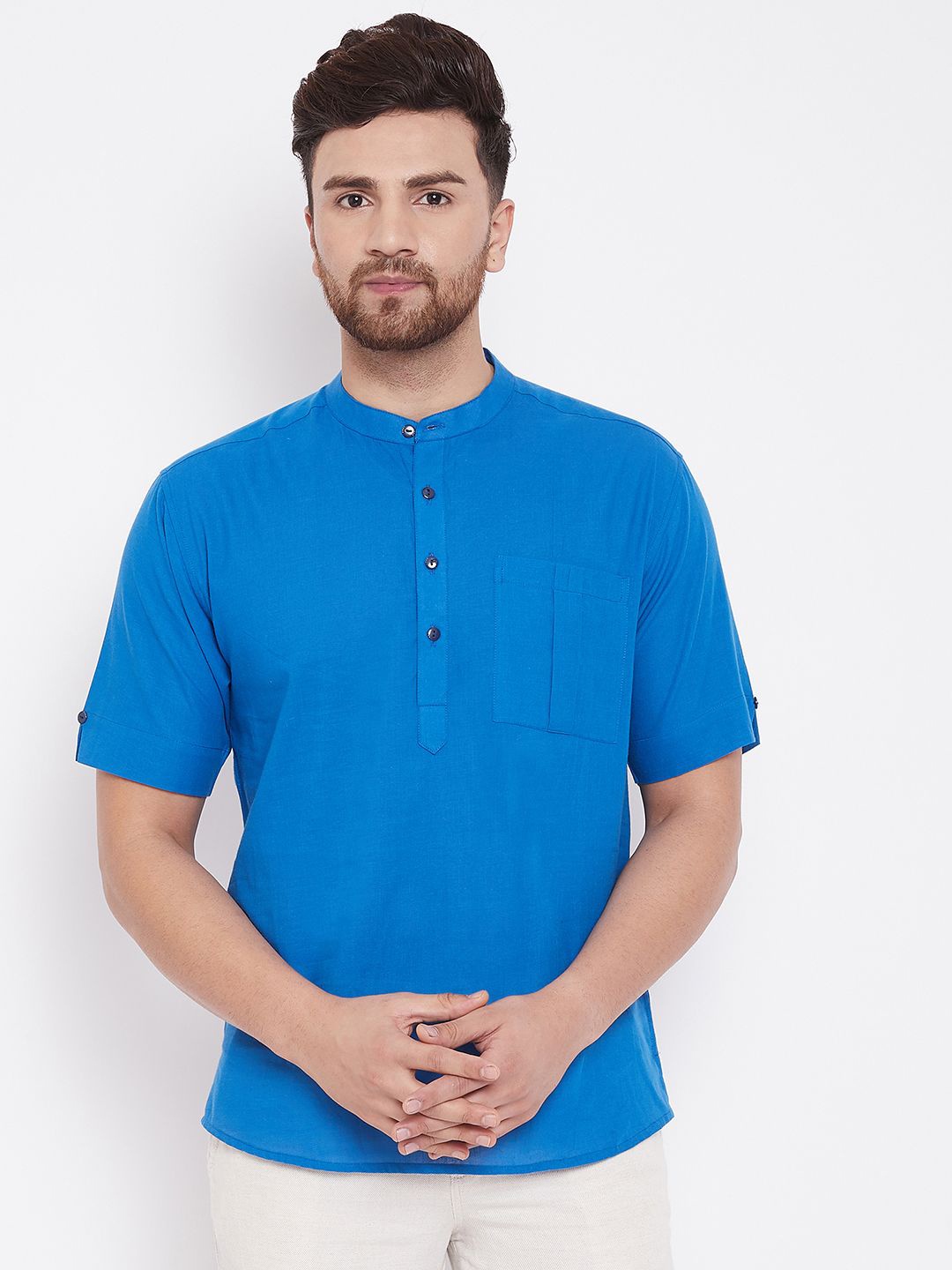 

even Men Blue Solid Straight Kurta