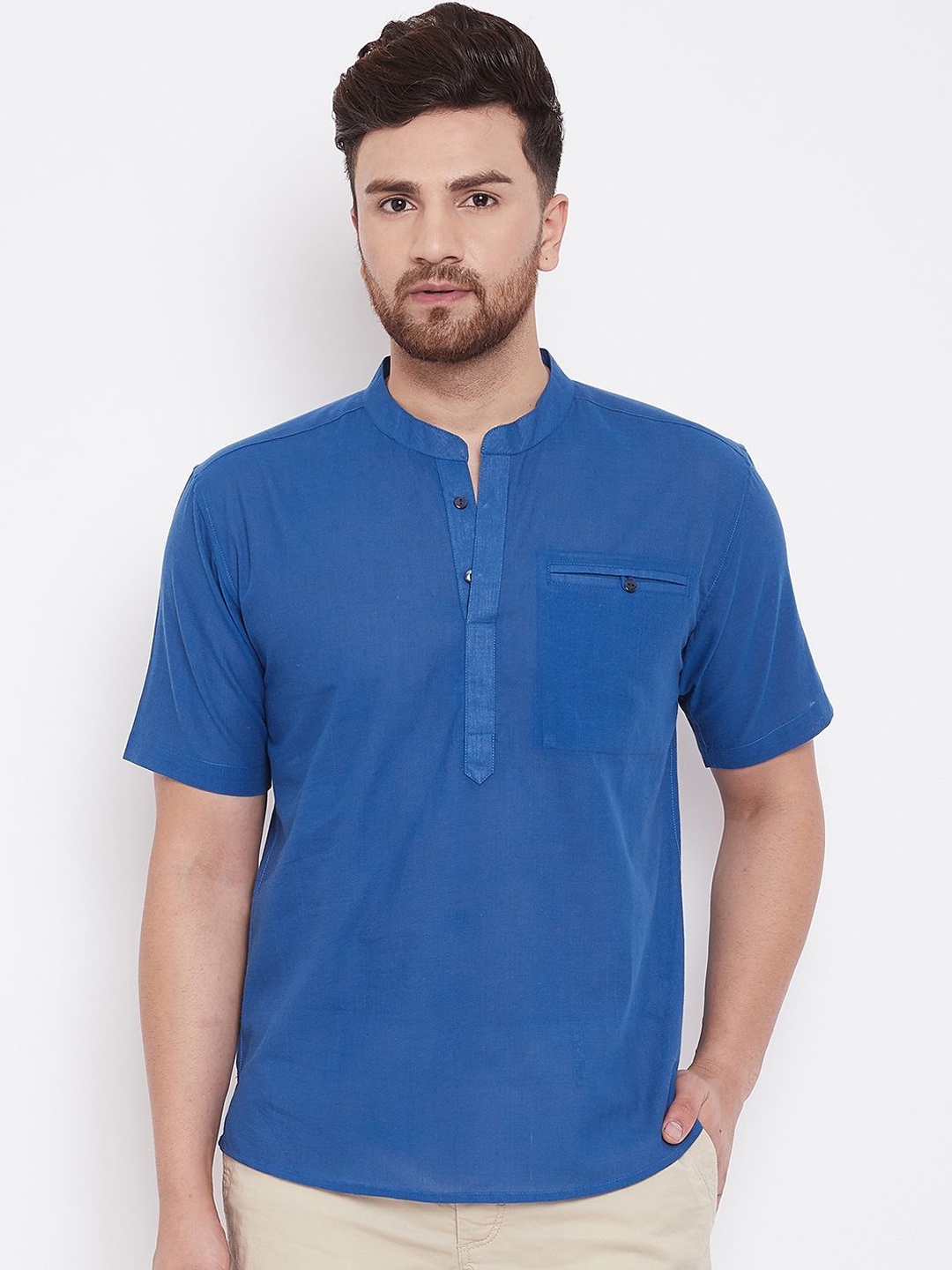 

even Men Blue Solid Straight Kurta