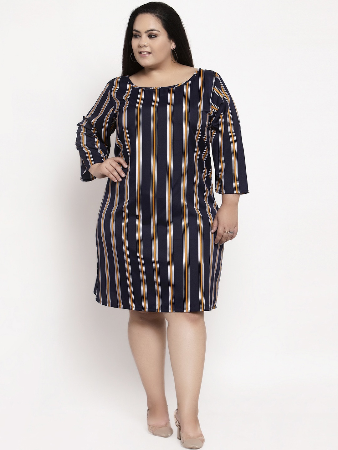 

Flambeur Women Navy Blue Striped A-Line Dress