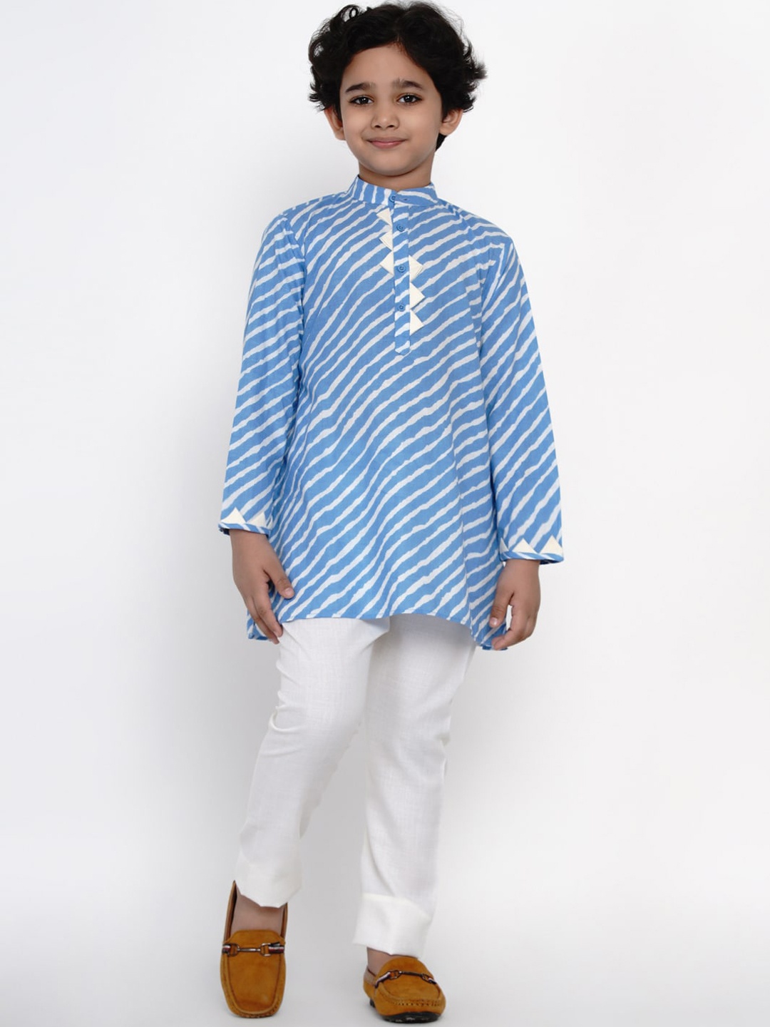 

Bittu By Bhama Boys Blue & White Striped Kurti with Pyjamas
