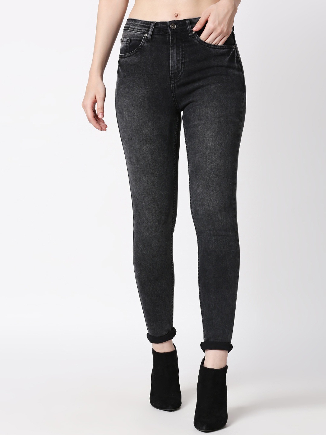 

High Star Women Black Slim Fit High-Rise Clean Look Jeans