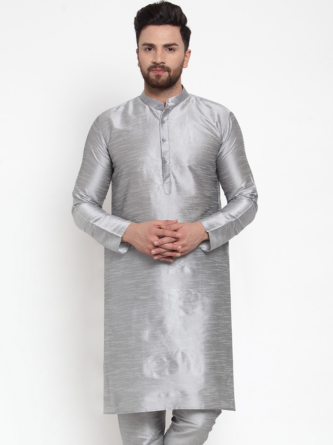 

Jompers Men Silver-Toned Solid Straight Kurta