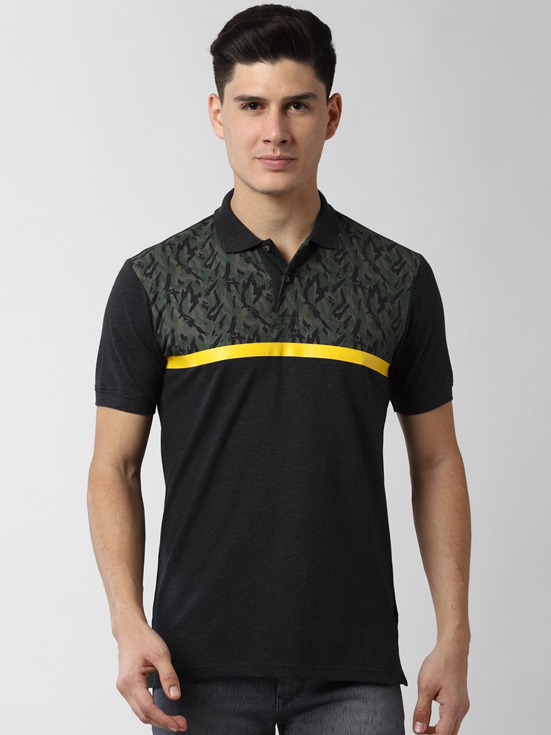 

Peter England Casuals Men Black Printed V-Neck T-shirt