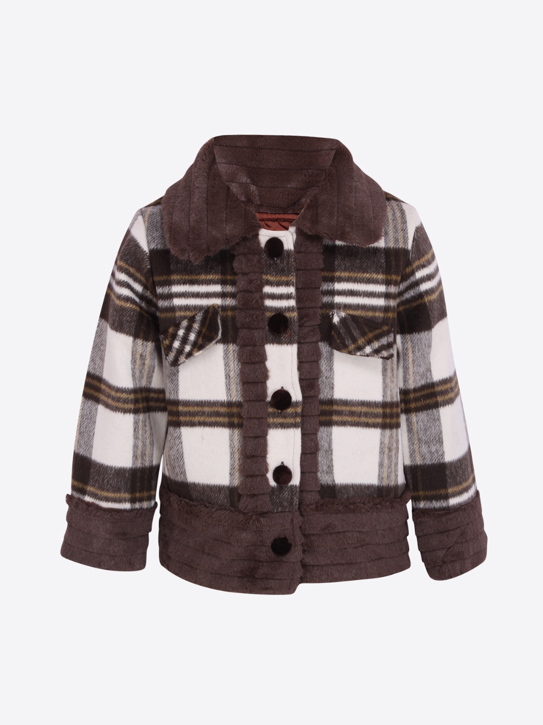 

CUTECUMBER Girls Brown & White Checked Woolen Coat