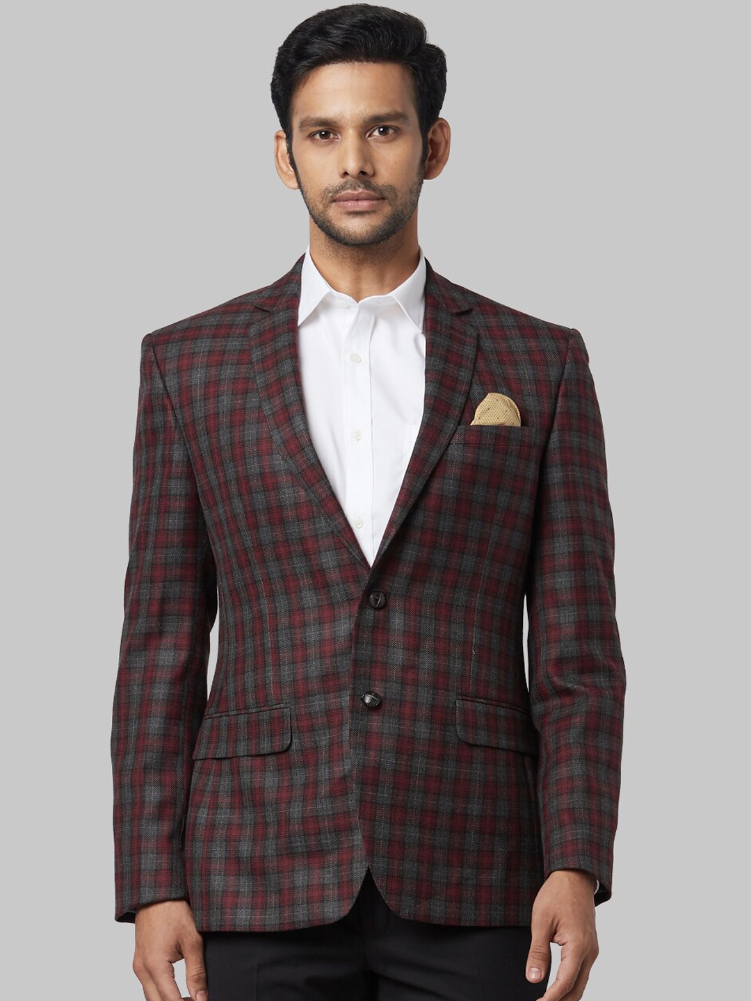 

Park Avenue Men Grey Checked Single-Breasted Blazer
