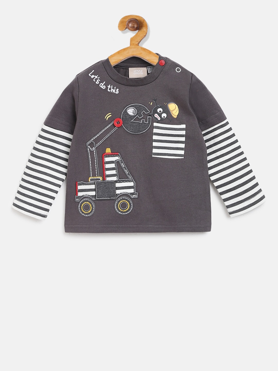 

Chicco Boys Grey & White Colorblocked Round Neck T-shirt