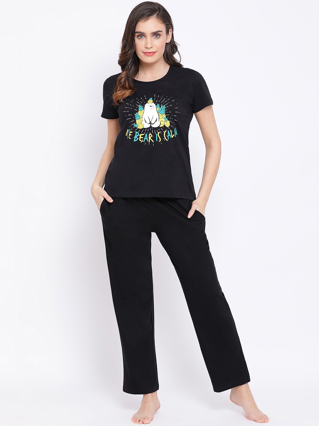 

Clovia Women Black Printed Night suit