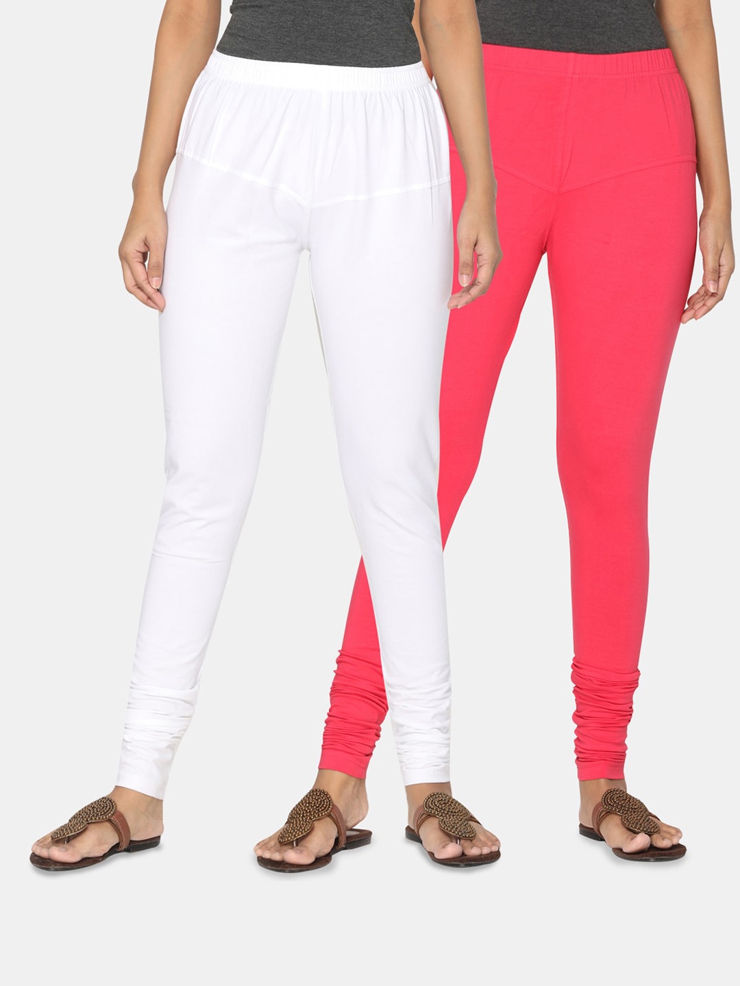 

TSG Bliss Women Pack Of 2 Solid Churidar-Length Leggings, White