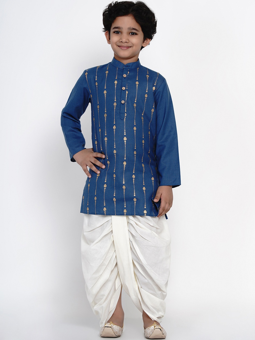 

Bittu By Bhama Boys Blue & White Printed Kurta with Dhoti Pants