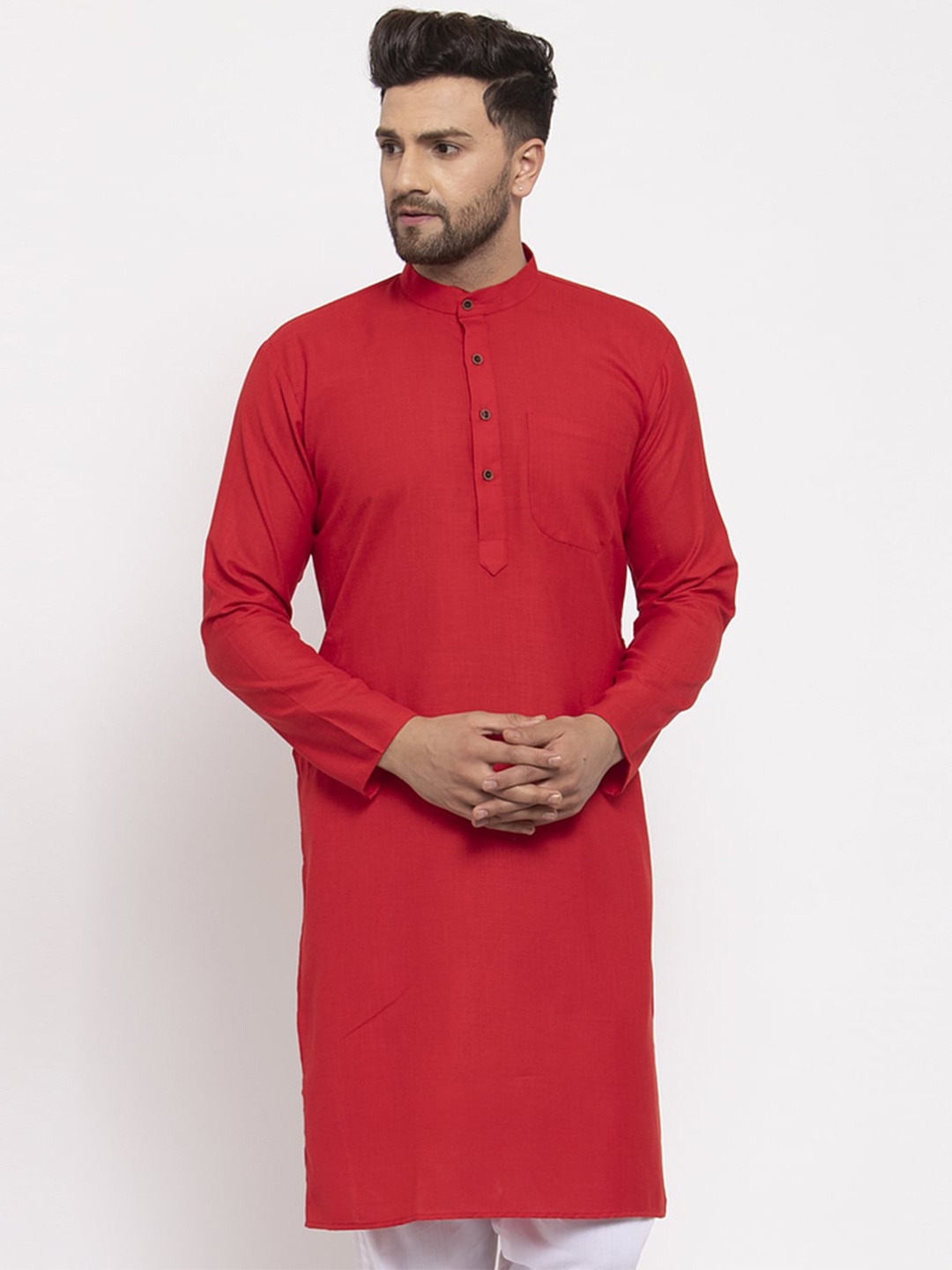 

Jompers Men Red Solid Straight Kurta